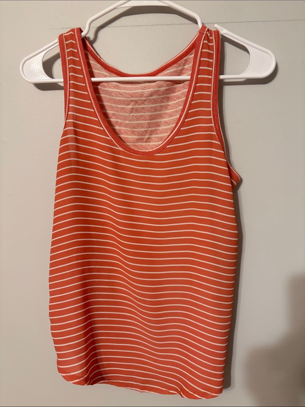 LOFT pumpkin and cream Striped Scoop Neck Tank. Small. Poly/cotton.